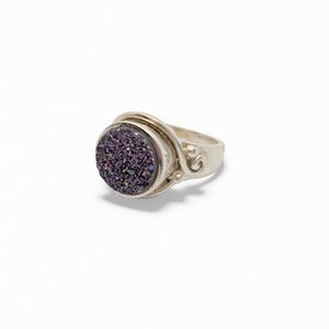 Sajen Sterling Silver Round Purple Druzy Ring | Vintage